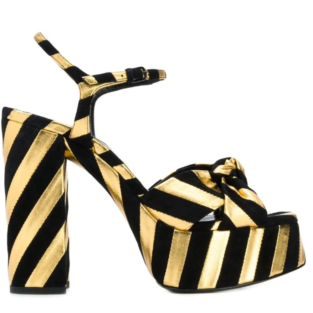 Saint Laurent Bianca Gold and Black Striped Platform Sandals